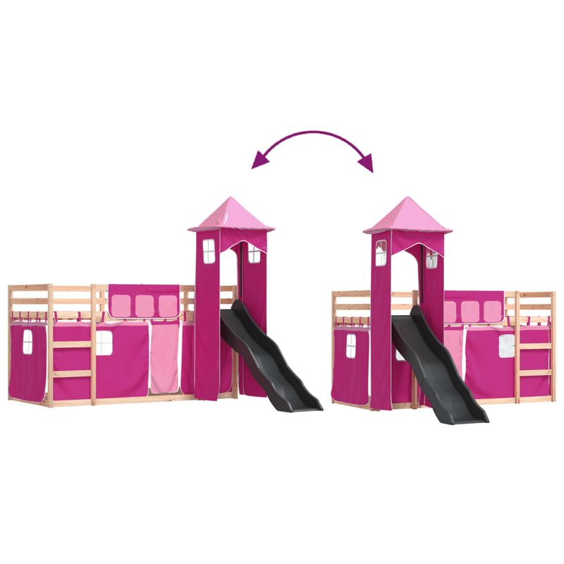 Casa si Gradina - Mobilier - Paturi si accesorii - Paturi - Pat supraetajat cu tobogan si perdele, roz, 90x190 cm - Infinity.ro