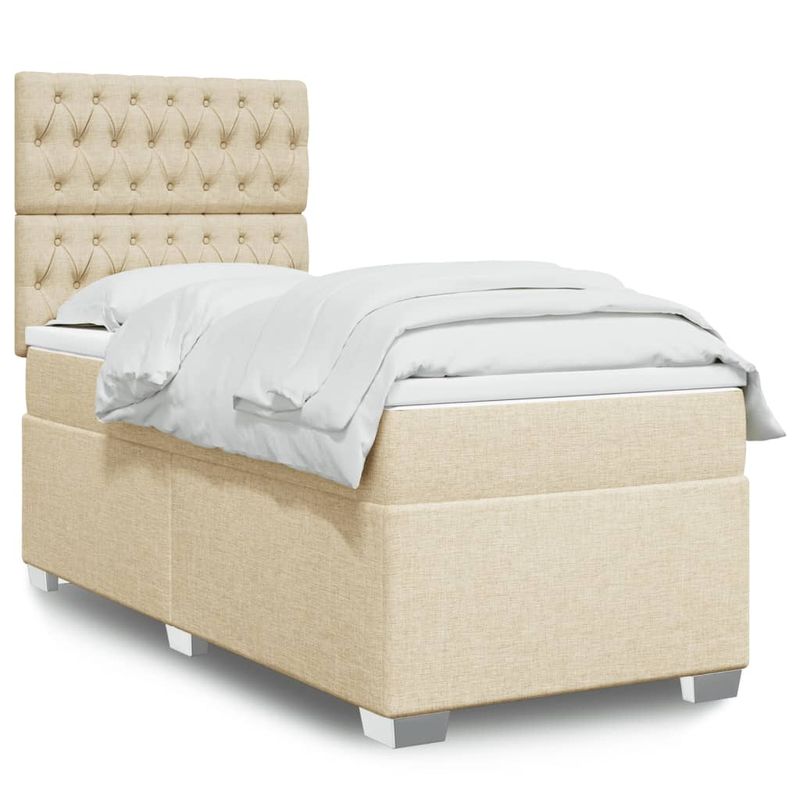 Casa si Gradina - Mobilier - Paturi si accesorii - Paturi - Pat box spring cu saltea, crem, 90x190 cm, textil - Infinity.ro