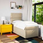 Casa si Gradina - Mobilier - Paturi si accesorii - Paturi - Pat box spring cu saltea, crem, 90x190 cm, textil - Infinity.ro