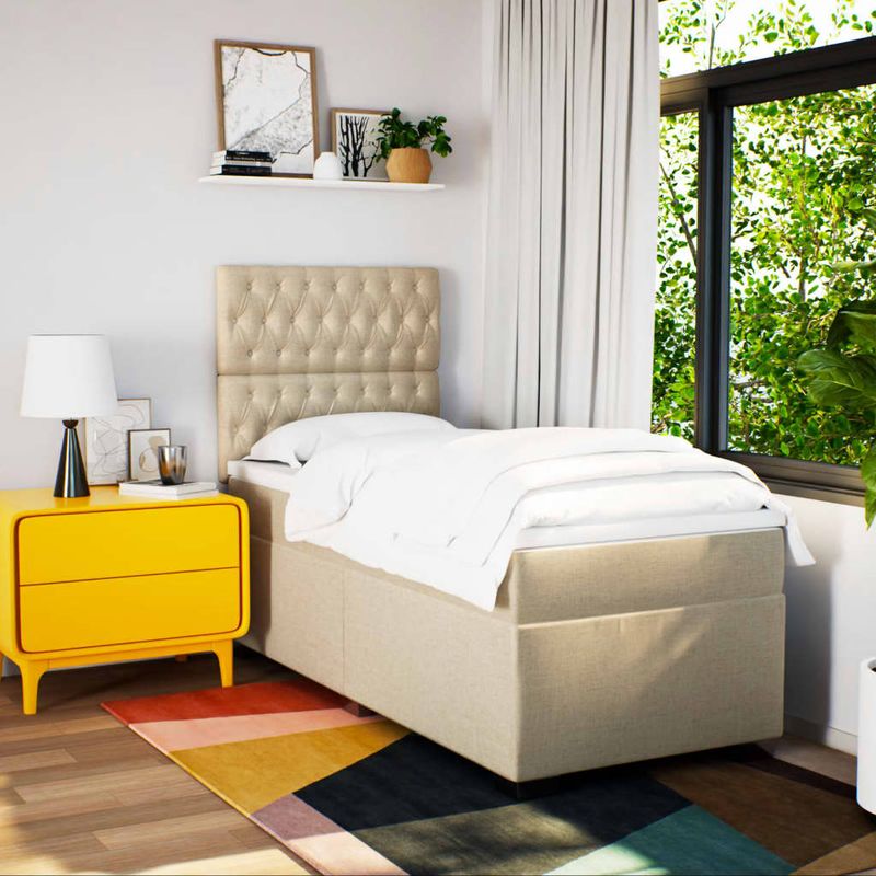Casa si Gradina - Mobilier - Paturi si accesorii - Paturi - Pat box spring cu saltea, crem, 90x190 cm, textil - Infinity.ro
