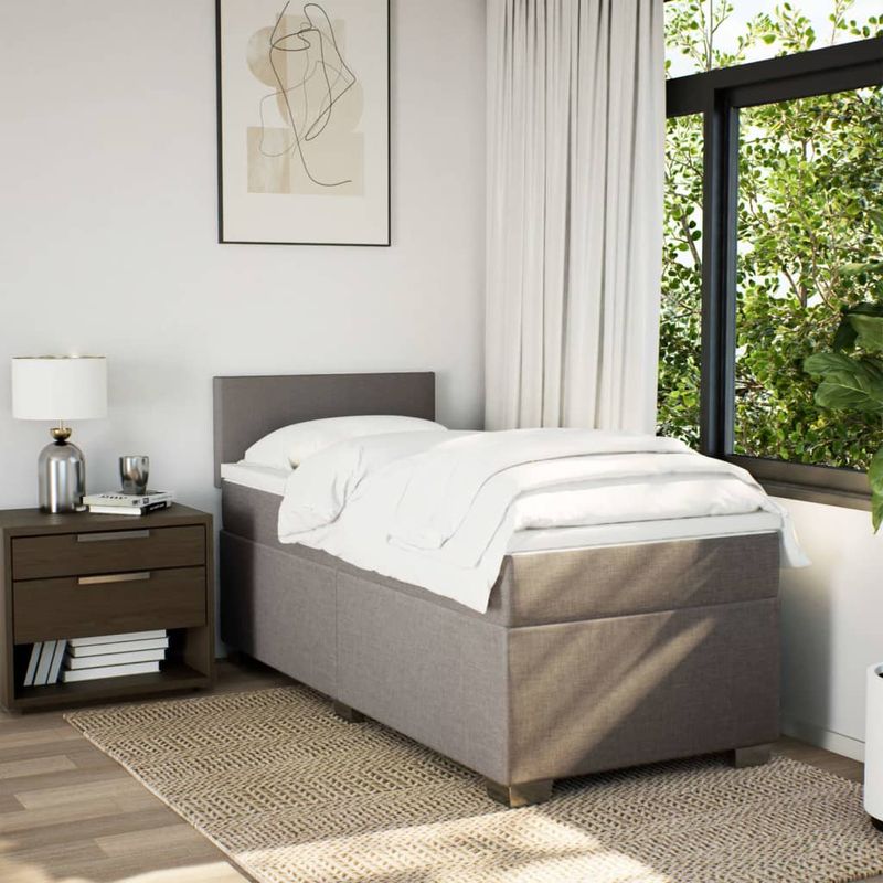 Casa si Gradina - Mobilier - Paturi si accesorii - Paturi - Pat box spring cu saltea, gri taupe, 90x190 cm, textil - Infinity.ro