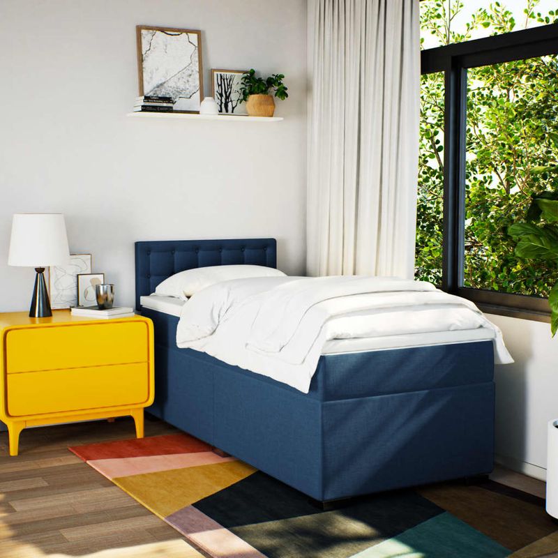 Casa si Gradina - Mobilier - Paturi si accesorii - Paturi - Pat box spring cu saltea, albastru, 100x200 cm, textil - Infinity.ro