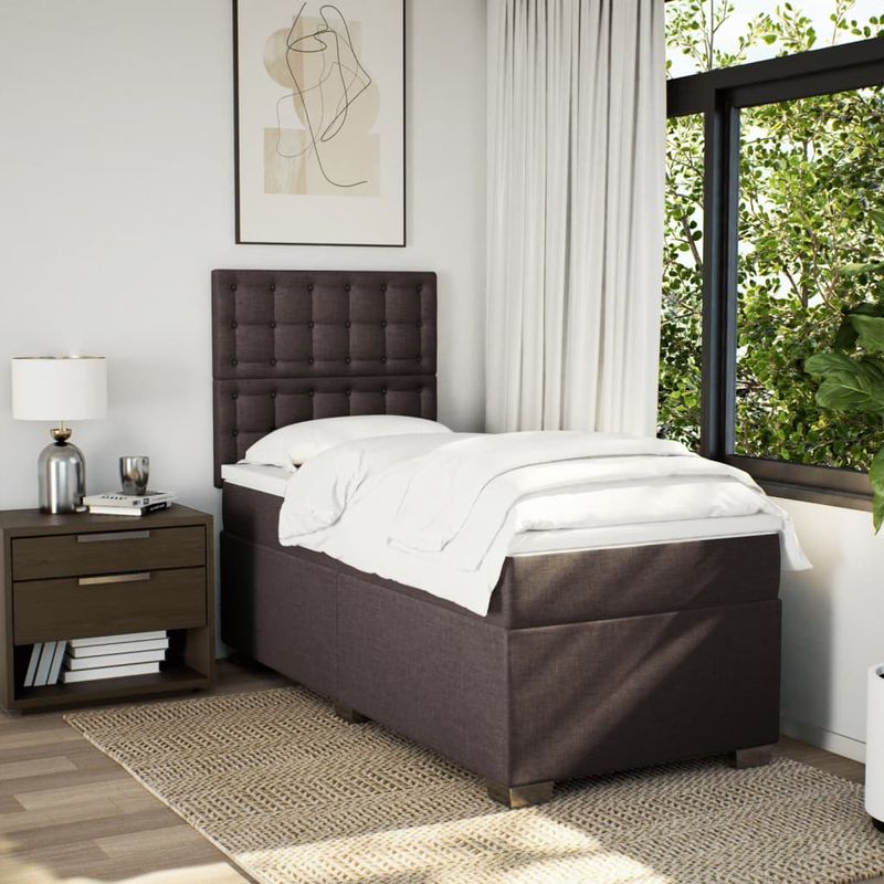 Casa si Gradina - Mobilier - Paturi si accesorii - Paturi - Pat box spring cu saltea, maro inchis, 90x200 cm, textil - Infinity.ro