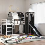 Casa si Gradina - Mobilier - Paturi si accesorii - Paturi - Pat supraetajat cu tobogan si perdele, alb si negru, 90x200 cm - Infinity.ro