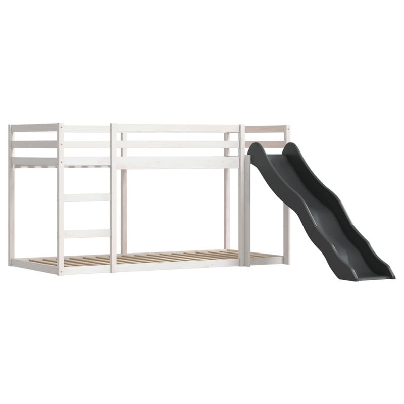 Casa si Gradina - Mobilier - Paturi si accesorii - Paturi - Pat supraetajat cu tobogan si perdele, alb si negru, 90x200 cm - Infinity.ro