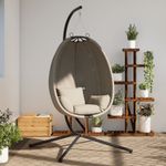 Casa si Gradina - Gradina si terasa - Balansoare si hamace - Balansoare - Scaun suspendat tip ou, cu suport, bej, tesatura si otel - Infinity.ro