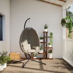 Casa si Gradina - Gradina si terasa - Balansoare si hamace - Balansoare - Scaun suspendat tip ou, cu suport, bej, tesatura si otel - Infinity.ro