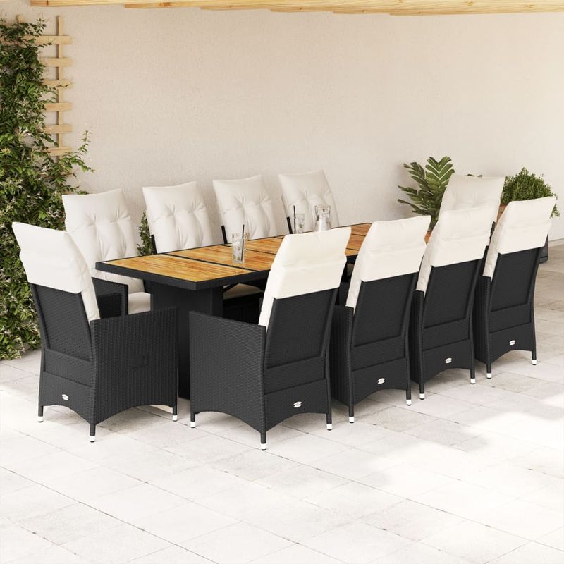 Casa si Gradina - Gradina si terasa - Mobilier exterior - Seturi mobila gradina - Set bistro de gradina, 11 piese, cu perne, negru, poliratan - Infinity.ro