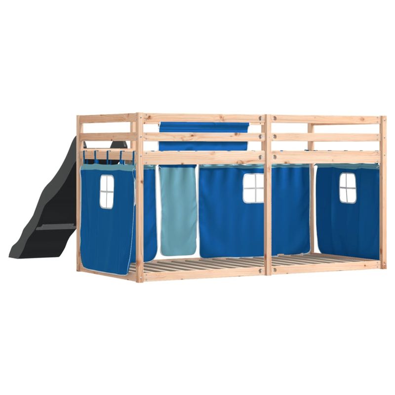 Casa si Gradina - Mobilier - Paturi si accesorii - Paturi - Pat supraetajat cu tobogan si perdele, albastru, 90x190 cm - Infinity.ro