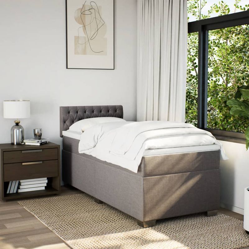 Casa si Gradina - Mobilier - Paturi si accesorii - Paturi - Pat box spring cu saltea, gri taupe, 90x200 cm, textil - Infinity.ro