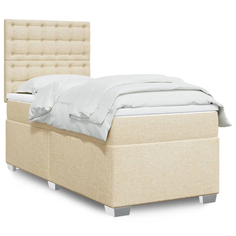 Casa si Gradina - Mobilier - Paturi si accesorii - Paturi - Pat box spring cu saltea, crem, 90x190 cm, textil - Infinity.ro