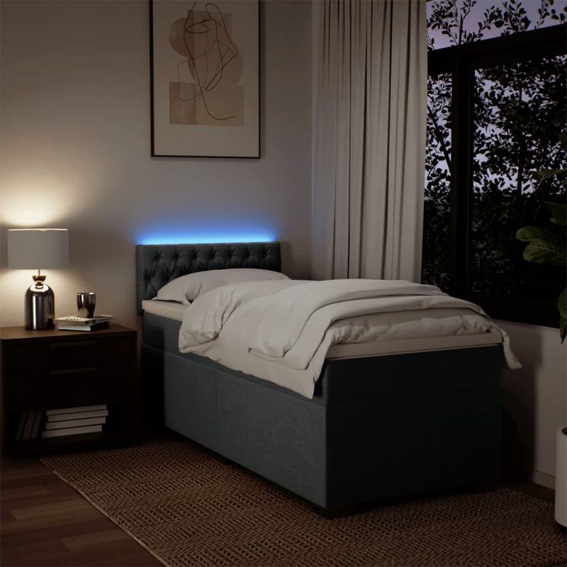 Casa si Gradina - Mobilier - Paturi si accesorii - Paturi - Pat box spring cu saltea, gri inchis, 100x200 cm, textil - Infinity.ro