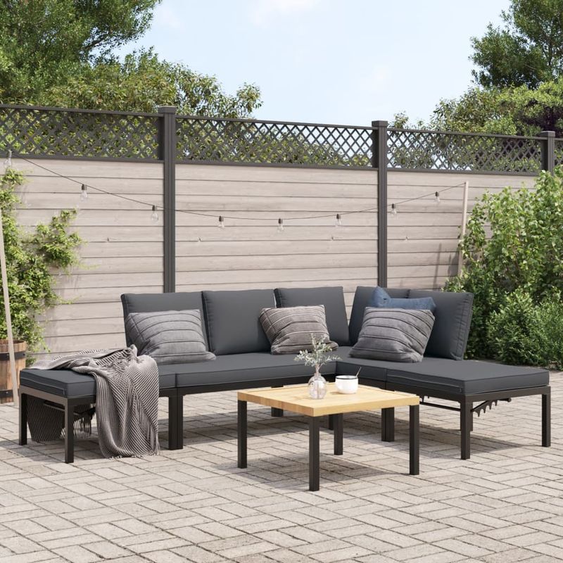 Casa si Gradina - Gradina si terasa - Mobilier exterior - Seturi mobila gradina - Set canapea de gradina, 5 piese, cu perne, negru, aluminiu - Infinity.ro