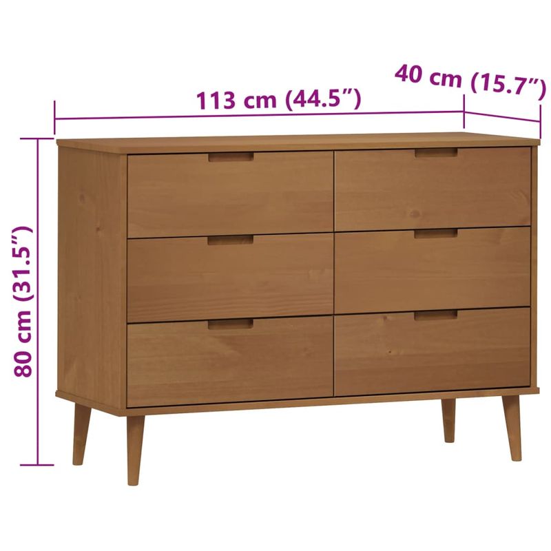 Casa si Gradina - Mobilier - Comode si corpuri - Comode - Dulap cu sertare „MOLDE”, maro, 113x40x80 cm, lemn masiv de pin - Infinity.ro