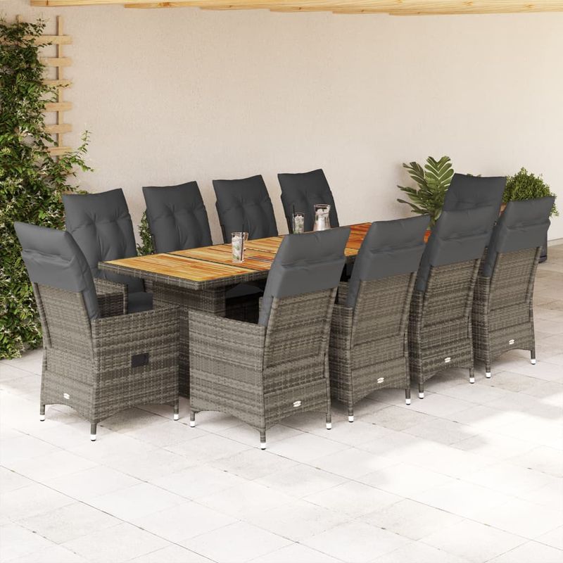 Casa si Gradina - Gradina si terasa - Mobilier exterior - Seturi mobila gradina - Set bistro de gradina cu perne, 11 piese, gri, poliratan - Infinity.ro