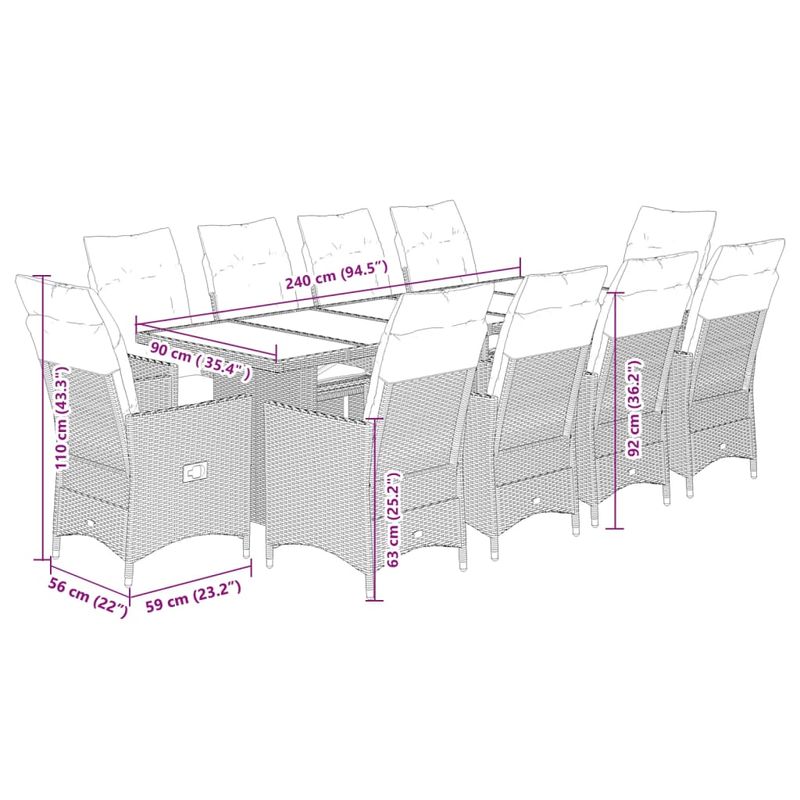 Casa si Gradina - Gradina si terasa - Mobilier exterior - Seturi mobila gradina - Set bistro de gradina cu perne, 11 piese, gri, poliratan - Infinity.ro