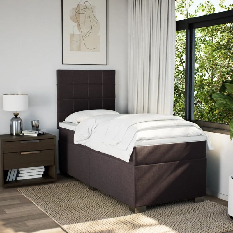 Casa si Gradina - Mobilier - Paturi si accesorii - Paturi - Pat box spring cu saltea, maro inchis, 90x200 cm, textil - Infinity.ro