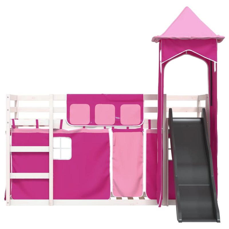 Casa si Gradina - Mobilier - Paturi si accesorii - Paturi - Pat supraetajat cu tobogan si perdele, roz, 90x200 cm - Infinity.ro