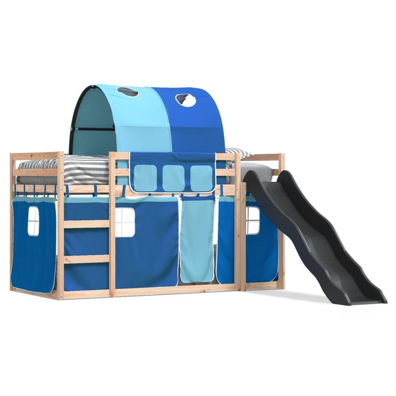 Casa si Gradina - Mobilier - Paturi si accesorii - Paturi - Pat supraetajat cu tobogan si perdele, albastru, 90x190 cm - Infinity.ro