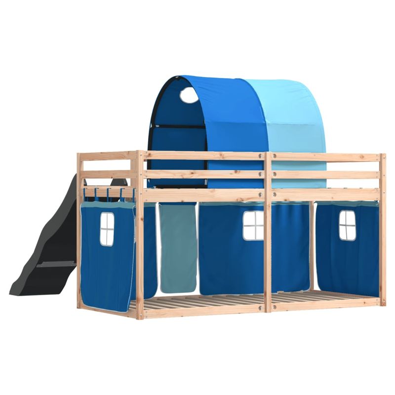Casa si Gradina - Mobilier - Paturi si accesorii - Paturi - Pat supraetajat cu tobogan si perdele, albastru, 90x190 cm - Infinity.ro
