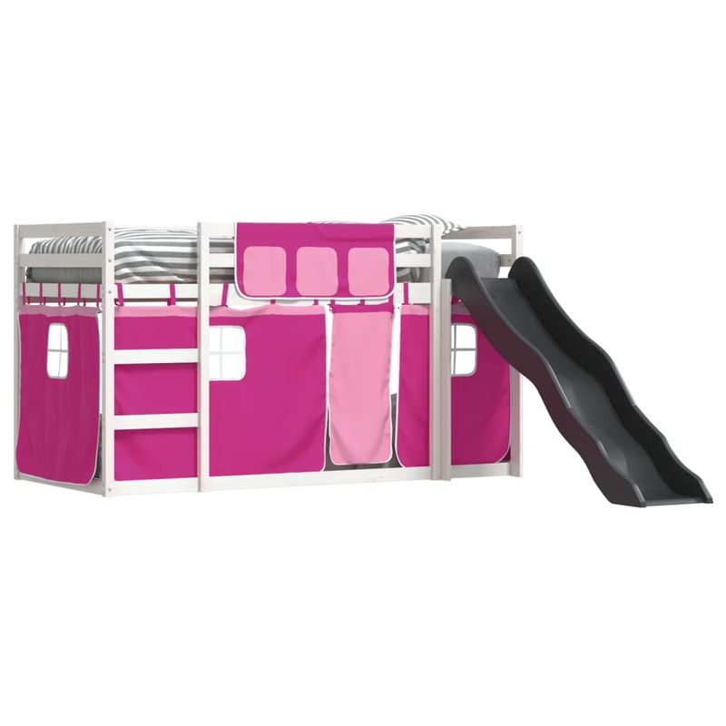 Casa si Gradina - Mobilier - Paturi si accesorii - Paturi - Pat supraetajat cu tobogan si perdele, roz, 90x190 cm - Infinity.ro
