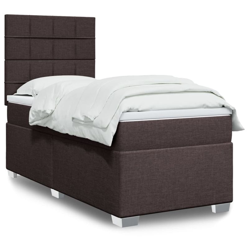 Casa si Gradina - Mobilier - Paturi si accesorii - Paturi - Pat box spring cu saltea, maro inchis, 90x200 cm, textil - Infinity.ro