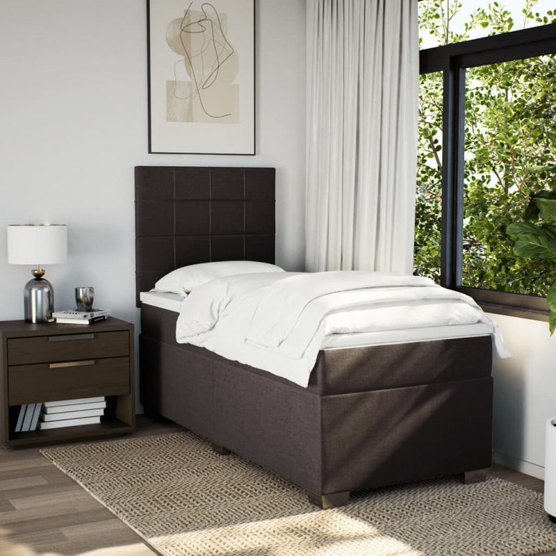 Casa si Gradina - Mobilier - Paturi si accesorii - Paturi - Pat box spring cu saltea, maro inchis, 90x200 cm, textil - Infinity.ro