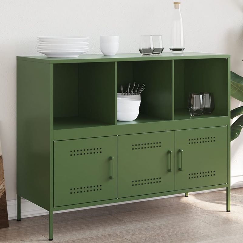 Casa si Gradina - Mobilier - Comode si corpuri - Comode - Dulap, verde masliniu, 100,5x39x79 cm, otel laminat la rece - Infinity.ro
