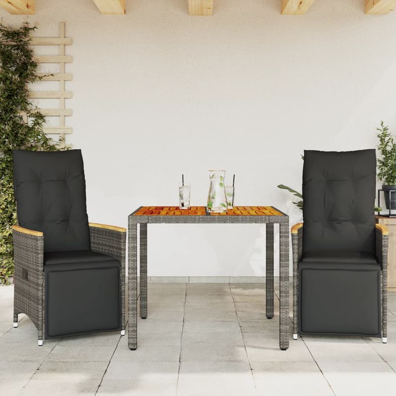Casa si Gradina - Gradina si terasa - Mobilier exterior - Seturi mobila gradina - Set bistro de gradina cu perne, 3 piese, gri, poliratan - Infinity.ro