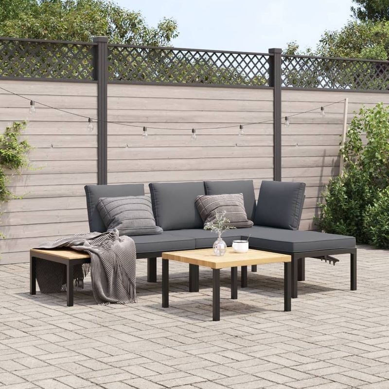 Casa si Gradina - Gradina si terasa - Mobilier exterior - Seturi mobila gradina - Set mobilier de gradina cu perne, 4 piese, negru, aluminiu - Infinity.ro