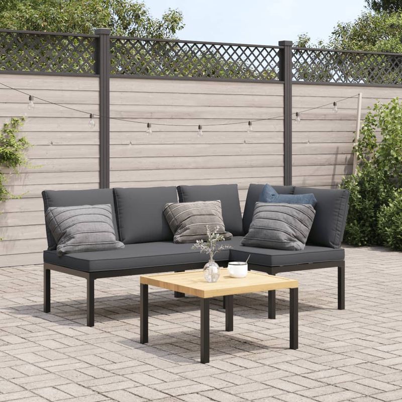 Casa si Gradina - Gradina si terasa - Mobilier exterior - Seturi mobila gradina - Set canapea de gradina, 3 piese, cu perne, negru, aluminiu - Infinity.ro