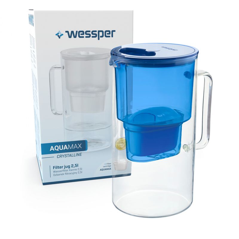 Casa si Gradina - Bucatarie si vesela - Ustensile bucatarie - Cani filtrante si accesorii - Cana filtranta de sticla Wessper AquaMax Crystalline 2.5L cu filtru, Albastru - Infinity.ro