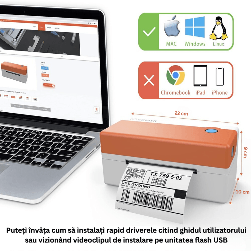 PC, gaming si accesorii - Imprimante, scanere & consumabile - Imprimante - Imprimante termice - Imprimanta Termica, pentru Etichete si AWB-uri, Viteza Printare Mare, 150 mm/s, 203DPI, Latime Hartie 120 mm - Infinity.ro