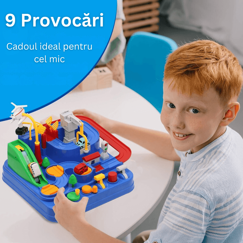Jucarii, Copii si Bebe - Jucarii si jocuri - Vehicule si jucarii cu telecomanda - Masinute - Pista de Masini, Traseu cu Obstacole, Elemente Mobile, Butoane Control, 4 Masinute, de Politie, Pompieri, Curse - Infinity.ro