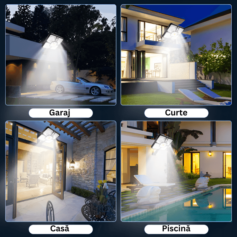 Casa si Gradina - Corpuri si surse de iluminat - Iluminat exterior - Lampi solare - Lampa Solara, cu Panou Solar Incorporat, 220 LED SMD, Telecomanda, cu Senzori de Amurg, Miscare si Lumina - Infinity.ro