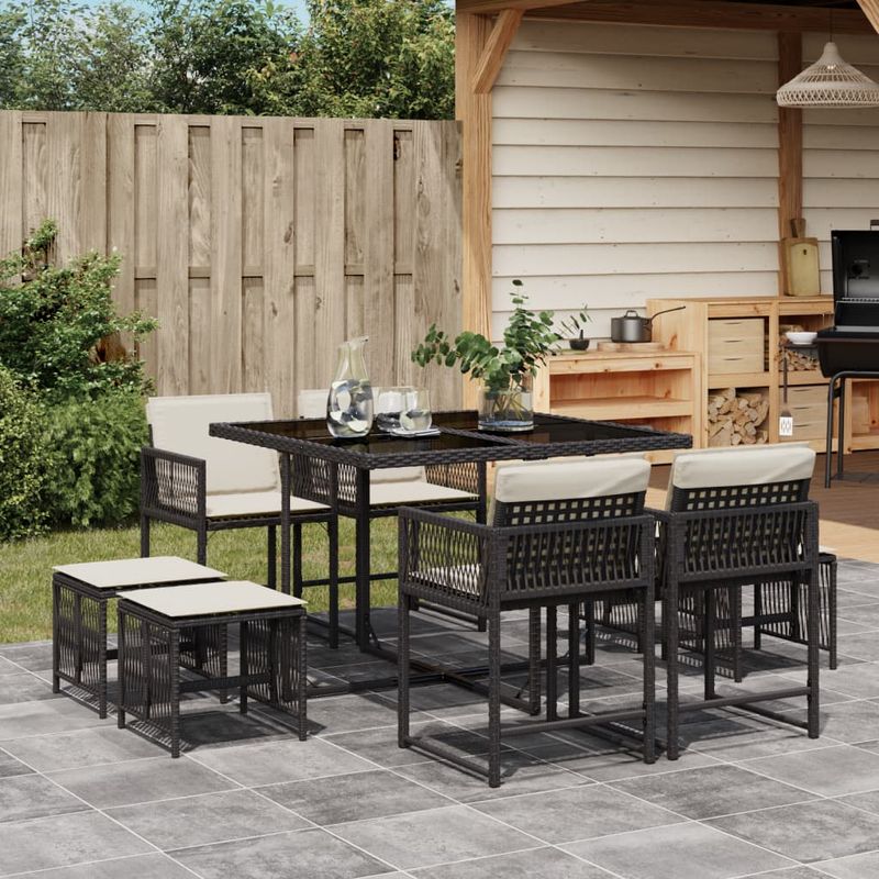 Casa si Gradina - Gradina si terasa - Mobilier exterior - Seturi mobila gradina - Set mobilier de gradina cu perne, 9 piese, negru, poliratan - Infinity.ro