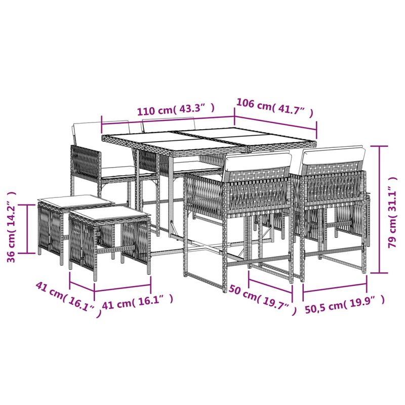 Casa si Gradina - Gradina si terasa - Mobilier exterior - Seturi mobila gradina - Set mobilier de gradina cu perne, 9 piese, negru, poliratan - Infinity.ro