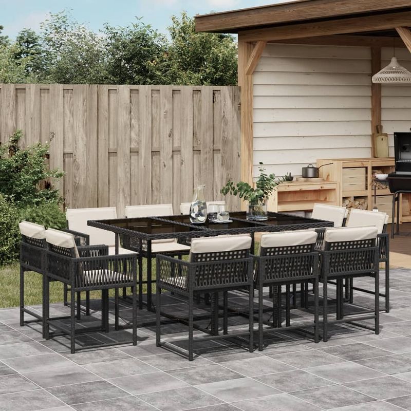 Casa si Gradina - Gradina si terasa - Mobilier exterior - Seturi mobila gradina - Set mobilier de exterior cu perne, 11 piese, negru, poliratan - Infinity.ro
