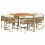 Casa si Gradina - Gradina si terasa - Mobilier exterior - Seturi mobila gradina - Set de masa pentru gradina, 9 piese, cu perne, bej, poliratan - Infinity.ro