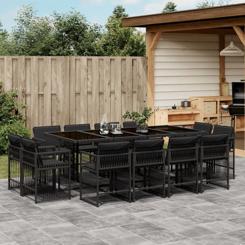 Casa si Gradina - Gradina si terasa - Mobilier exterior - Seturi mobila gradina - Set mobilier de gradina cu perne, 13 piese, negru, poliratan - Infinity.ro