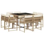 Casa si Gradina - Gradina si terasa - Mobilier exterior - Seturi mobila gradina - Set de masa pentru gradina, 9 piese, cu perne, bej, poliratan - Infinity.ro