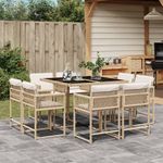 Casa si Gradina - Gradina si terasa - Mobilier exterior - Seturi mobila gradina - Set de masa pentru gradina, 9 piese, cu perne, bej, poliratan - Infinity.ro