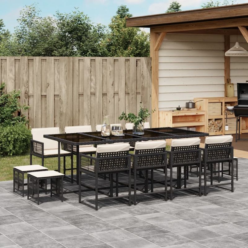Casa si Gradina - Gradina si terasa - Mobilier exterior - Seturi mobila gradina - Set mobilier de gradina cu perne, 13 piese, negru, poliratan - Infinity.ro