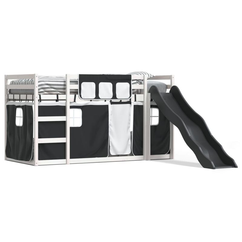 Casa si Gradina - Mobilier - Paturi si accesorii - Paturi - Pat supraetajat cu tobogan si perdele, alb si negru, 90x190 cm - Infinity.ro