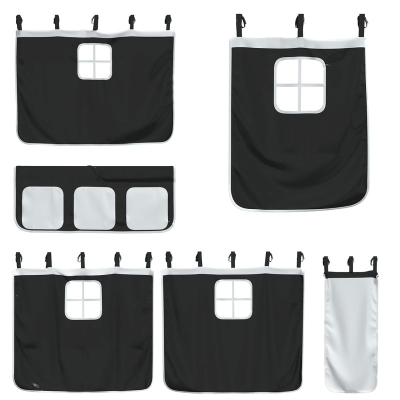Casa si Gradina - Mobilier - Paturi si accesorii - Paturi - Pat supraetajat cu tobogan si perdele, alb si negru, 90x190 cm - Infinity.ro