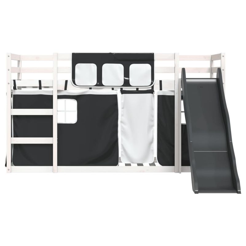 Casa si Gradina - Mobilier - Paturi si accesorii - Paturi - Pat supraetajat cu tobogan si perdele, alb si negru, 90x190 cm - Infinity.ro