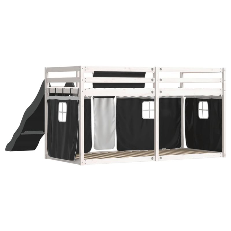 Casa si Gradina - Mobilier - Paturi si accesorii - Paturi - Pat supraetajat cu tobogan si perdele, alb si negru, 90x190 cm - Infinity.ro