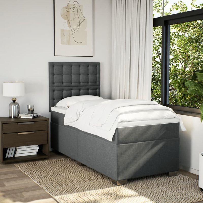 Casa si Gradina - Mobilier - Paturi si accesorii - Paturi - Pat box spring cu saltea, gri inchis, 100x200 cm, textil - Infinity.ro