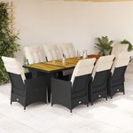 Casa si Gradina - Gradina si terasa - Mobilier exterior - Seturi mobila gradina - Set bistro de gradina, 9 piese, cu perne, negru, poliratan - Infinity.ro