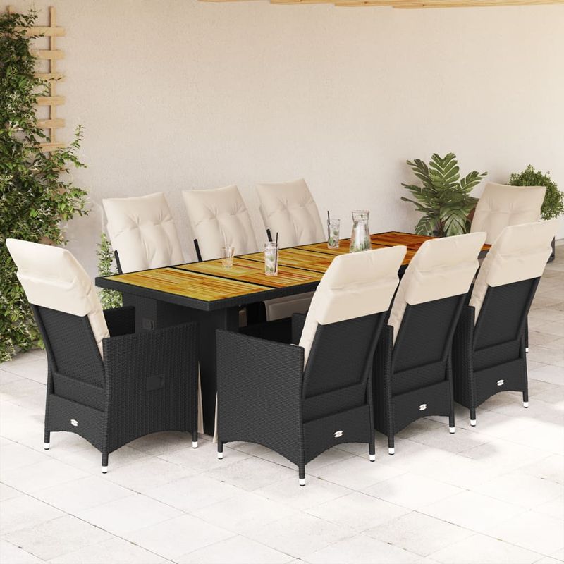 Casa si Gradina - Gradina si terasa - Mobilier exterior - Seturi mobila gradina - Set bistro de gradina, 9 piese, cu perne, negru, poliratan - Infinity.ro